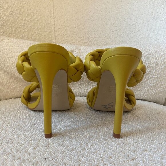 💛NEW Steve‎ Madden Kenley Citron Braided High Heel Sandals Slide-on Yellow 5.5 - Picture 7 of 9